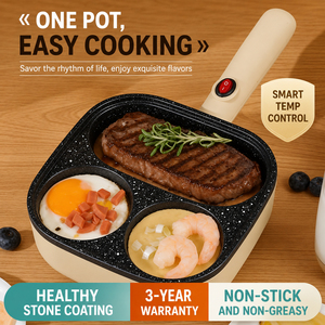 Sartén Eléctrica 3 en 1 Antiadherente de Metal para Desayuno, Sartén Antiadherente con Divisiones para Cocinar el Desayuno Diario - Product Image 2