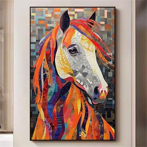 Pintura al Óleo <span class=keywords><strong>de</strong></span> Caballo Abstracta Minimalista <span class=keywords><strong>en</strong></span> 3D Personalizada sobre <span class=keywords><strong>Lienzo</strong></span>, Arte <span class=keywords><strong>de</strong></span> Pared Colorido para Sala <span class=keywords><strong>de</strong></span> Estar, Decoración con Textura Animal, Pinturas Hechas a Mano - Product Image 1