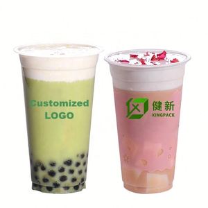Gobelets jetables écologiques biodégradables en PP transparents imprimés UV personnalisés 12oz 16oz 24oz pour boissons froides avec couvercles - Product Image 1