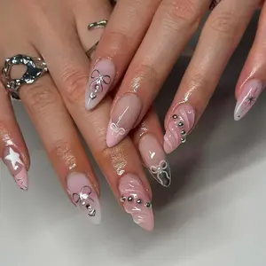 French Stickers 3D Pink False Nails Manicure Wearing Nail Patch Removable Press On Nails