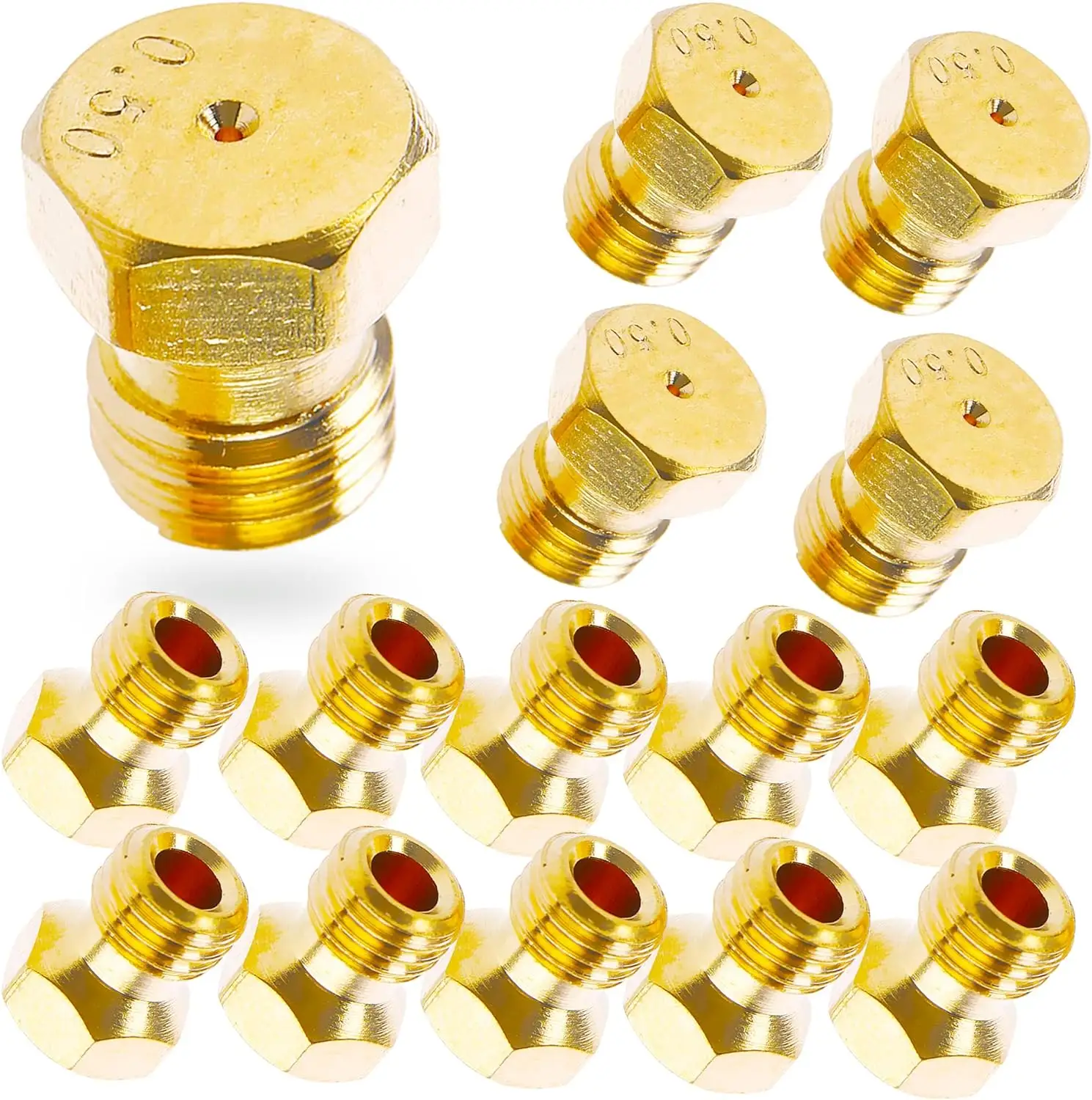 Brass Jet Nozzles M5x0.5mm/0.68mm Propane Gas Orifice Nozzle Replacement for Propane Lpg Gas Pipe Water Heater DIY Burner Parts