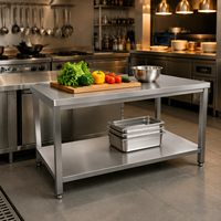 Table de travail double couche pour cuisine commerciale, plan de travail en acier inoxydable, comptoir de préparation, taille personnalisée pour restaurant