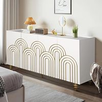 SWT Nouveau Meuble de Rangement Moderne et Unique à Quatre Portes en Verre Arqué, Meuble TV de Salon, Meuble d'Entrée Style Ferme