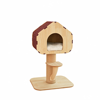 Arbre à chat en bois multi-niveaux avec maisonnette et griffoir en sisal pour animaux de compagnie