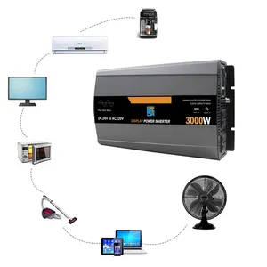 Inverter gelombang sinus murni 5000W, Inverter daya Dc ke Ac 12V 220V, tampilan Digital cerdas