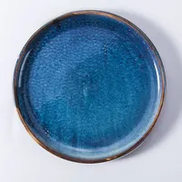 Prato de porcelana estilo vintage, prato plano redondo azul e branco de porcelana com estampa de cerâmica para hotel e jantar