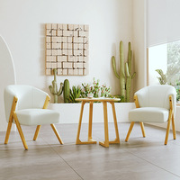 Fauteuil simple nordique, ensemble trois pièces moderne et minimaliste, idéal pour petit appartement, style café, table et chaises en bois