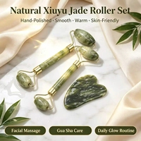 Outil de massage facial à double tête en pierre naturelle à 100% avec jade pour raffermir la peau et la détente