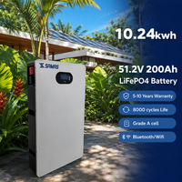 Batterie murale modulaire SAMAS 10,24 kWh 51,2 V 200 Ah LiFePO4 pour connexion parallèle CAN 5-10 kW, stockage solaire domestique hybride