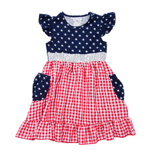Vestido de verano con estampado de estrellas azules, Gingham rojo del 4 de <span class=keywords><strong>julio</strong></span>, <span class=keywords><strong>Boutique</strong></span> para niñas - Product Image 1