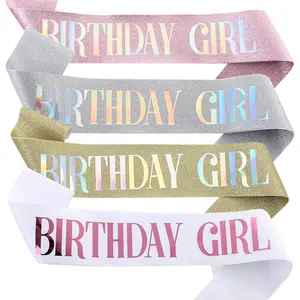 Commercio all'ingrosso rose gold birthday girl sash birthday queen glitter telai happy birthday party supplies jewelry
