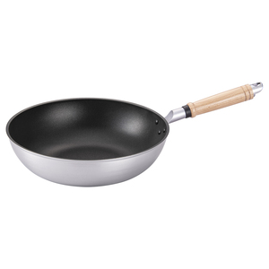 Natural Wood Hand Grip Aluminum Seafood Large Non-Stick Frying <b>Pans</b> For Everyday Cooking - Product Image 1