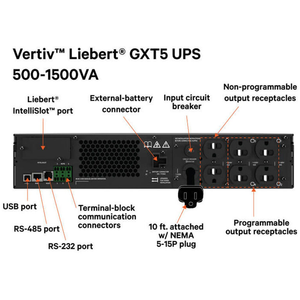 Sistema de Alimentación Ininterrumpida (UPS) Vertiv Liebert con Batería de Litio GXT5-1500LVRT2UXL 500W/750W/1KW/1500W/2KW/3KW UPS en Línea para Sistemas de Seguridad Monofásico - Product Image 2