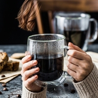 Grandes tasses à café en verre borosilicate à double paroi, tasses à bière 350 ml, tasses isolées transparentes pour thé et limonade avec poignée, pour aliments
