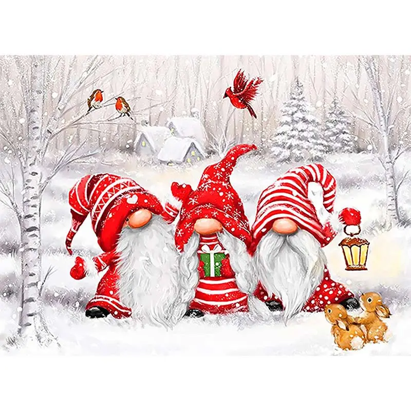 Lukisan berlian buatan 5D Gnome Natal untuk dekorasi rumah 30x20cm 11.8x7.9 inci tanpa bingkai