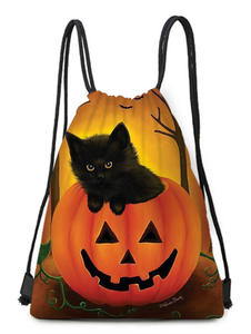 Factory Wholesale Halloween Trick or Treat String Candy Gift Bag Cartoon Polyester <b>Drawstring</b> <b>Backpack</b> - Product Image 4