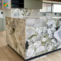 Table de cuisine en onyx rose MTSTONE avec rétroéclairage, plateau de table en marbre translucide, design de dessus de meuble de salle de bain en marbre blanc