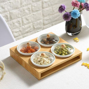 <span class=keywords><strong>Plateau</strong></span> de service en céramique pour en-cas, 4 pièces avec <span class=keywords><strong>plateau</strong></span> de service, <span class=keywords><strong>plateau</strong></span> avec couvercles en <span class=keywords><strong>verre</strong></span> et palettes, compartiments amovibles - Product Image 4