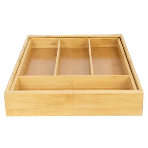 Plateau à ustensiles en bambou filé extensible Plateau à couverts en bambou spacieux pour l'organisation de la cuisine - Product Image 5