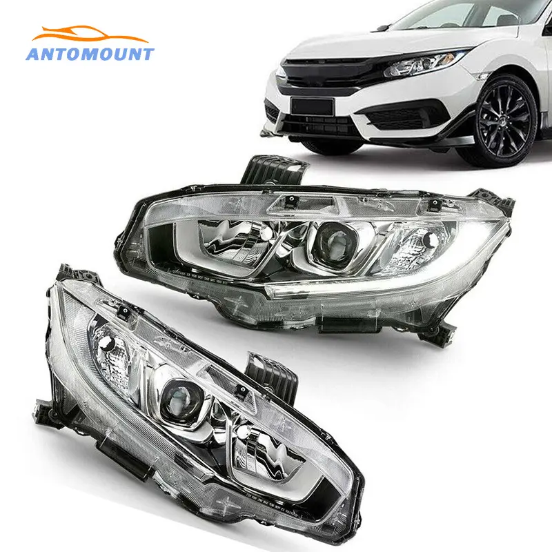 UDA lampu depan mobil sistem pencahayaan otomatis, lampu depan mobil Halogen untuk Honda Civic 2016 2017 2018 2019 versi USA