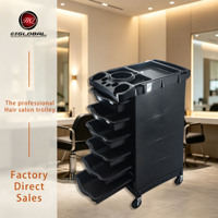Carrito de Peluquería Negro con Ranuras para Vasos Superiores, Cajones Extraíbles Múltiples, Carrito Móvil para Herramientas de Barbería