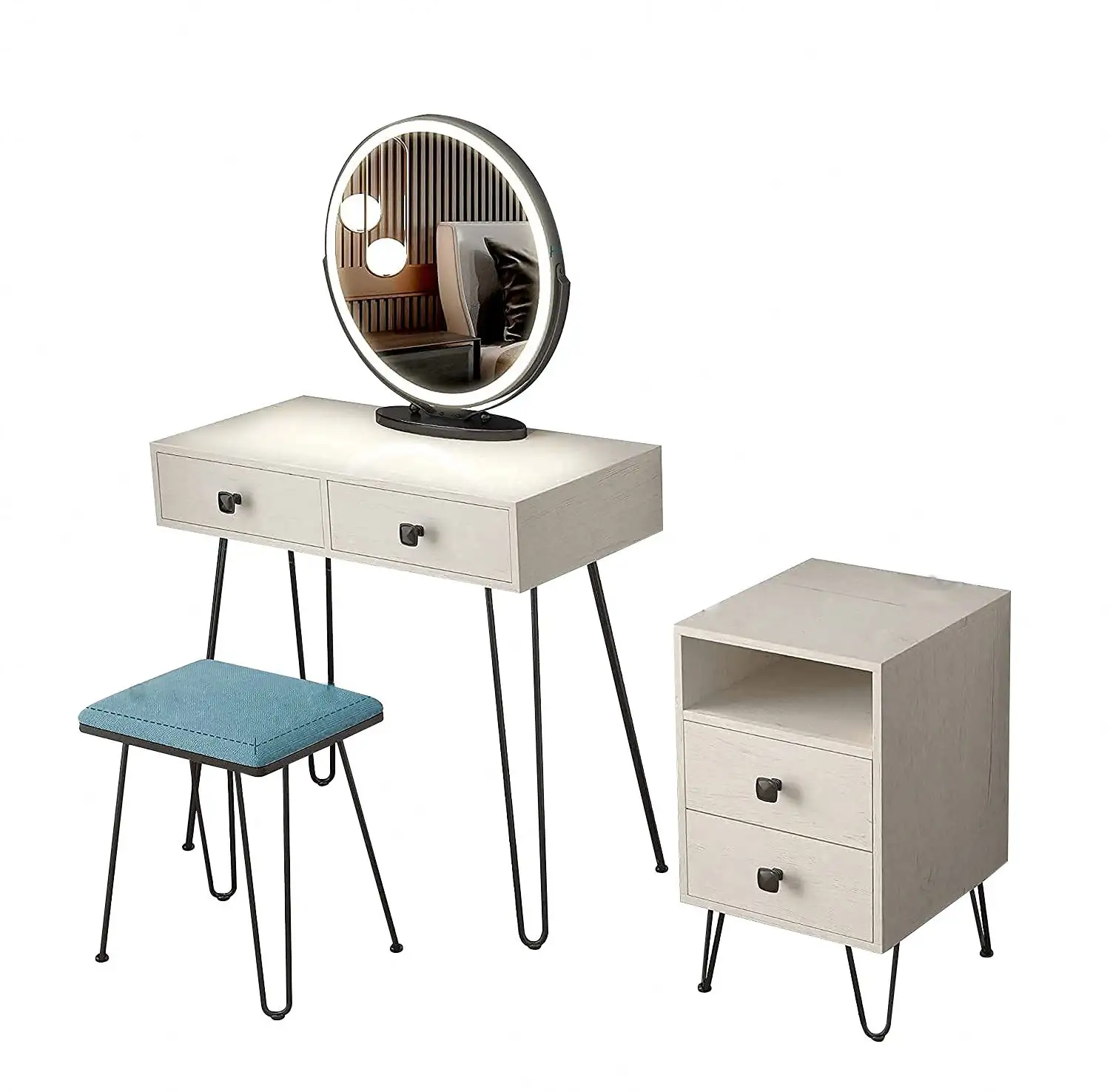 2 Draw Cabinet Side Cabinet cuscino sgabello LED Light Vanity Dresser