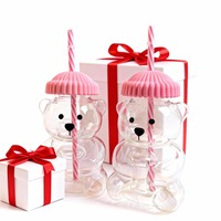 Gobelet en verre borosilicate à haute teneur en borosilicate avec paille, motif ours de Noël mignon, cadeau de Noël en verre, vente en gros