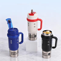 Bouteilles d'eau sport isothermes en acier inoxydable à double paroi, grande capacité, portables, avec logo personnalisé, paille et poignée
