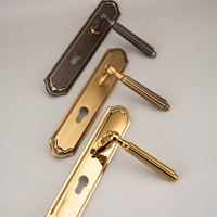 Poignée de porte JOYLIFE en laiton massif, style européen rétro, à plaque longue, design cannelé vertical, quincaillerie de porte intérieure en laiton antique