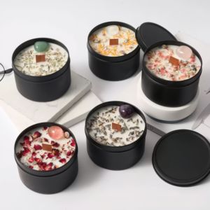 FORTUNE BOLIN Metal Black Tin Jar Scented <strong>Candle</strong> with Dried Flower and Crystal Decoration Flower <strong>Wedding</strong> <strong>Favour</strong> <strong>Candles</strong> - Product Image 6