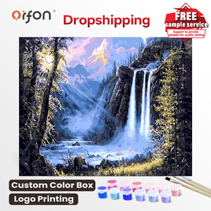 <span class=keywords><strong>Peinture</strong></span> par numéros faite à la main, écologique, style américain, en <span class=keywords><strong>acrylique</strong></span>, motif cascade d'ours dans la forêt, pour décoration intérieure - Product Image 1