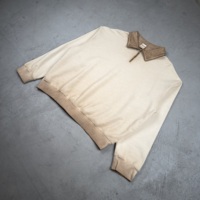 Sweatshirt Pria Model Boxy Custom Bordir 3D 370gsm French Terry Polo Half-Zip Distressed Wash Khaki Urban Workwear
