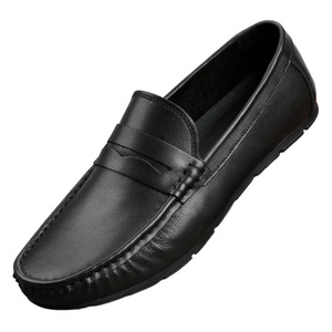 Mocassins en cuir de vache pour hommes, bout rond, semelle en caoutchouc souple, chaussures décontractées d'été pour la conduite - Product Image 4