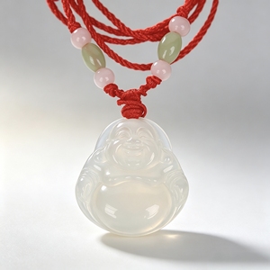 Collar con Colgante de Buda de Ágata Blanca Natural - Colgante de Ágata Genuina con Cordón Rojo Natural, Collar de Buda para Amuleto de la Suerte y Uso Diario - Product Image 2