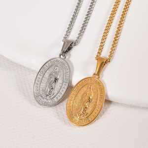 Mode Vierge Marie Collier 18K Plaqué Or En Acier Inoxydable Chrétien Bijoux Mère <span class=keywords><strong>De</strong></span> Dieu Guadalupe Collier pour Femmes - Product Image 1