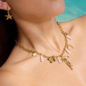 <span class=keywords><strong>Collier</strong></span> avec pendentif nœud en fausses perles pour femme, en acier inoxydable plaqué or 18 carats PVD, style vacances à la plage, été, quotidien, voyage - Product Image 2