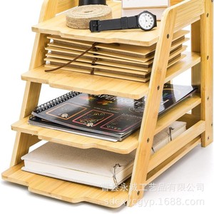 Bamboo Wood 3 Tier <b>File</b> <b>Storage</b> Rack Office Desktop Organizer For Documents And Supplies - Product Image 5
