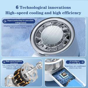 Ventilateur portable USB mini à affichage numérique, 100 vitesses, haute vitesse, 3000 mAh, refroidissement par air, compresse froide, réfrigération - Product Image 3