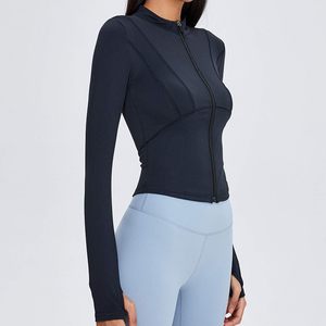 Veste de sport légère à fermeture éclair intégrale pour femme FOXA, haut de yoga athlétique ajusté à manches longues, couleur unie, en polyester - Product Image 3