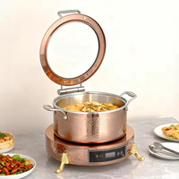 Chauffe-Plat Électrique Numérique Hydraulique en Acier Inoxydable Or Rose, Ensemble Réchaud et Pot avec Couvercle en Verre pour Buffet