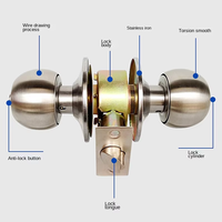 Cylindre de serrure de porte en bois en acier inoxydable sphérique universel intérieur chambre boule serrure porte et fenêtre accessoires de quincaillerie