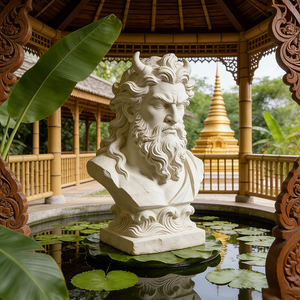 Busto de <span class=keywords><strong>Zeus</strong></span> con Efecto Mármol, Escultura Elegante Pintada a Mano en Resina para Fuente de Exterior, Pieza Decorativa - Product Image 4