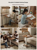 Escritorio Móvil Plegable Ajustable de Madera Maciza con Ruedas para el Hogar, Estudio, Dormitorio, Mesa de Escritura para Computadora Portátil BJ060