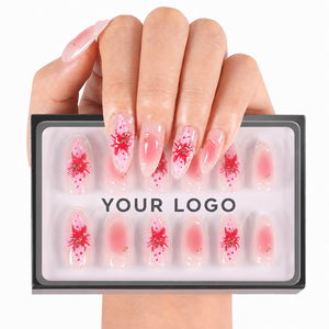 <span class=keywords><strong>Uñas</strong></span> Postizas <span class=keywords><strong>de</strong></span> Etiqueta Privada, Color <span class=keywords><strong>Rosa</strong></span> Suave Degradado, Forma Almendrada Mediana, con Brillo Dorado 3D, Reutilizables, Adhesivas, 30 Piezas - Product Image 1