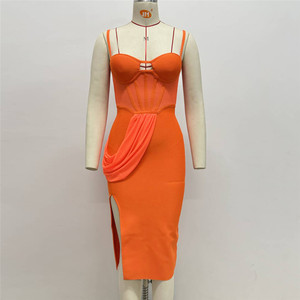 Verano sin mangas Color a juego Split Halter Hollow Out Backless Party Crop Sexy Midi Dress para mujer - Product Image 2