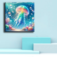 Kits de Peinture Diamant Animaux Marins Méduse Lumineuse avec Bulles DIY Art Diamant 5D Corail Broderie Complète Décoration Murale Maison Cadeau ASF3088