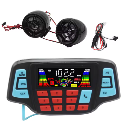Waterproof Motorcycle Handlebar Audio Speakers USB TF Card Compatible DC-12V for Bluetooth Call FM Radio MP3 Power Memory
