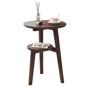 Walnut Round Side <b>Table</b> With Shelf Living Room <b>Sofa</b> Bedside Tea <b>Table</b> - Product Image 4