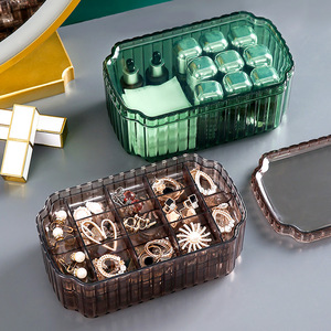 Boîte de rangement de bijoux avec compartiments pour bagues, boucles d'oreilles, colliers, portable, multicouche, marron et vert foncé, PS - Product Image 1