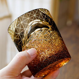 Vaso de whisky Edo Kiriko <span class=keywords><strong>Amber</strong></span> Old Fashioned, vasos de fondo grueso soplados a mano, perfecto para cóctel de bebidas Bourbon - Product Image 2